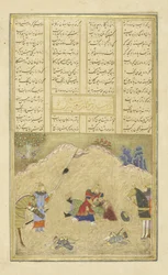 ペルシャ人239 190b B？zhanがH？m？nを殺害、Shahnama（Book of Kings）のイラスト、Abul-Qasim Mansur Firdawsi（c.934-c.1020）、1444