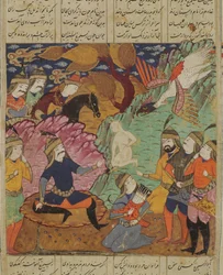 Simorghsデンでの悔やみ、Abul-Qasim Manur Firdawsi（c.934-c.1020）によるShahnama（Book of Kings）の図1619
