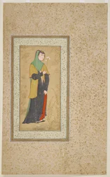 花のスプレーを持つ女性、c.1595