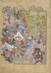 ユスフはジャミ（d.1492）、おそらくマシャド、クラサン、イラン、サファヴィー朝、1556-1565（インク、不透明な水彩、紙に金色）によって、ハフトアラン（7王座）のフォリオから井戸から救出されました