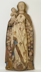 マドンナと彼女のマントの下の子供保護サプリカント、c.1471（リンデンウッド、多色、金と銀の葉）