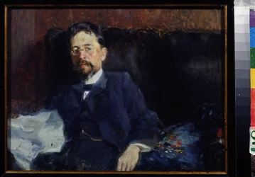 作家アントン・チェーホフ (1860-1904) の肖像 (作者 A. チェーホフの肖像)。 Pyotr Alexandrovich Nilus (Pierre Nilous) (Nilous) (1869-1940/1943) による絵画、キャンバスに油彩