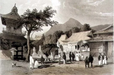 箱館山の山頂寺院（『Narrative of the Expedition of an American Squadron to the China Seas and Japan』（Sarony & Co.