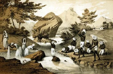 モーリシャスのヒンドゥー教衣装、ジェームズ・クイーン（1824-c.1877）の彫刻、ピーター・S・デュバル（リトグラフ）の出版物。