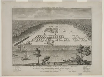 A View of Savannah as it stand on the 29th March 1734, engraved by P. Fourdrinier, London, c.1735 (carving)