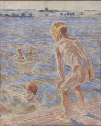 入浴中の男の子。 フォーボーフィヨルド