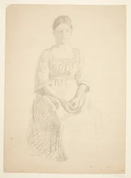 アーティストの妻は、絵画のトーラ カール マドセン夫人の肖像画のモデルとして座っています。