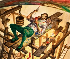 ローマのシスティーナ礼拝堂の天井を描いたミケランジェロ