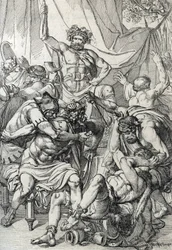 Heptarchy: 「」アングロサクソンの指導者 Hengist (5 世紀) が敵を倒して 461 年頃にケント王国を設立したことを表したもの" (Saxon heptarchy: アングロサクソンの指導者 Hengist (または Hengest) がブルターニュの侵略中に敵を殺害した、 461 ca) フェア