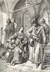 ポルトガル王ペドロ1世（Pedro I）の二番目の妻、貴婦人イネス・デ・カストロ（1320-1355）の暗殺。ポルトガル、サンタ・クララ・デ・コインブラ修道院、1355年