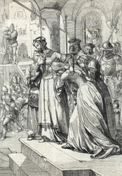レディ・ジェーン・グレイ（ジャンヌ・グレイ）（1537-1554年）の処刑。ジェーン・グレイは1554年にロンドン塔で処刑された。アントン・ツィーグラー『Historische Memorabilian des In- und Auslandes』所収の羽根ペン画
