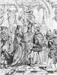 1600年10月5日にフィレンツェで行われたマリー・ド・メディシス（1576-1642）とヘンリー4世の代理結婚。ピエール・ポール（Pierre-Paul）・ルーベンス（またはPeter PaulまたはPetrus Paulus）（1577-1640）によるエングレーヴィング。