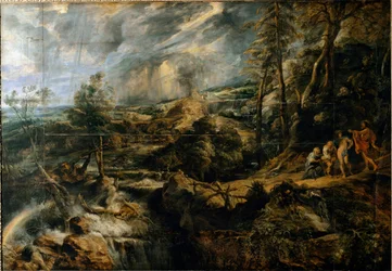 テンペテの風景、老いたフリギア人フィレモンとバウシスのいるところ（絵画、1620年頃