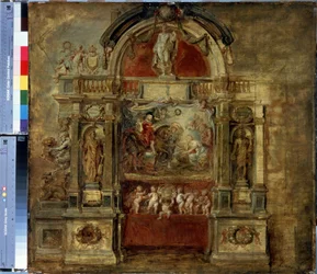 フェルディナンド王子の到着。 Peter Paul (Pierre-Paul) Rubens (または Peter Paul または Petrus Paulus) (1577-1640) による絵画。 木に油彩、73 x 78 cm