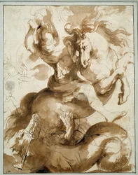 ドラゴンを殺す聖ゲオルギウスピエール・ポール（Pierre-Paul）・ルーベンス（またはPeter PaulまたはPetrus Paulus）（1577-1640）のデッサン Ec.Flam.