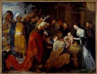 マギの崇拝』 絵画 ピエール・ポール（Pierre-Paul）・ルーベンス（またはPeter PaulまたはPetrus Paulus）（1577-1640） 1617年 日。2.51x3.28 m リヨン、ボザール美術館（Musee des Beaux Arts