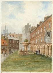 ホーリー ジーザス病院、ニューカッスル アポン タイン (紙にボディ カラー、鉛筆、水彩)