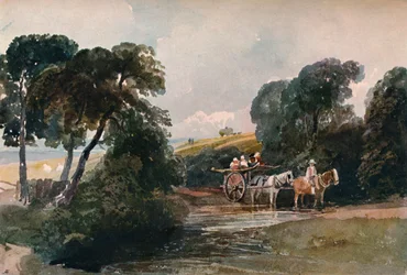 小川を横切る干し草カート、c1824