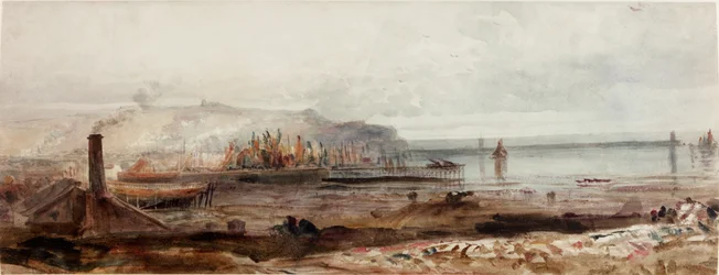 港の眺め、1830～1840年頃（水彩）