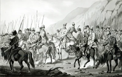 1813年の行進中のロシアのコサックのさまざまな部族