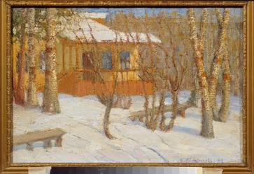 霜と太陽。 Pyotr Ivanovich Petrovichev（Pyotr Petrovichev）（1874-1947）による絵画、キャンバスに油彩