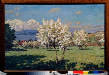桜。 Pyotr Ivanovich Petrovichev（Pyotr Petrovichev）（1874-1947）による絵画、キャンバスに油彩
