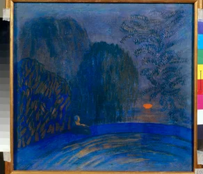 "Moon motif" 月の風景 ピョートル・サヴヴィチ・ウトキン（1877-1934）による絵画 1906年 薄暗い 46x44 cm テンペラ、キャンバス 個人蔵