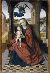 聖母子 - ペトリュス・クリストゥス (1410/20-1476) による絵画、木に油彩 (49x34 cm)、1460年頃 - (聖母子 - ペトリュス・クリストゥスによる木に油彩