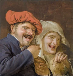 Joueur de Rommelpot (tambour a friction) - Rommelpot Player par Staverenus, Petrus (active 1634-1654).木に油彩