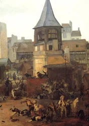 1782年1月21日、フランス王太子ルイ・ジョセフ（1781年～1789年）の誕生に際し、パリ・オ・ホール市が贈ったレジュイザンス。ルイ・フィリベール・ドゥビュクール（1755-1832）による絵画 1782年 日0,89x1,16 m パリ、カルナヴァレ美術館