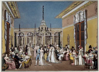 カフェ・フラスカティの大サロン。リトグラフ：Philibert-Louis Debucourt (1755-1832)