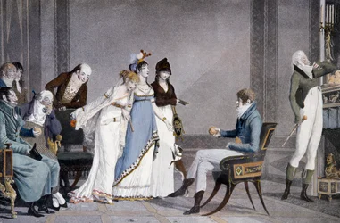 ルイ＝フィリップール・ドゥビュクール（1755-1832）作「オレンジ」、アクアチント、エトルリア風ディレクトワール様式の家具がある場面、フランス