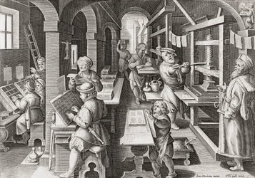 1590年頃のヨーロッパの印刷所（彫刻）
