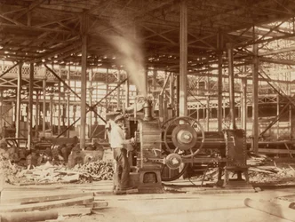 水晶宮、グランド・トランセプト付近の蒸気機関（1851年）（写真