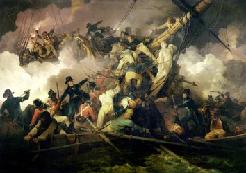 フランスのコルベットの切り抜き、「ラ・シェブレット」、1801年7月21日（キャンバスに油彩）