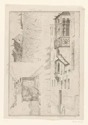 麦畑の家と都市の家の 2 つのビュー フルルガット; Champ de Blé / Rue Haute / Etude de la bretêche de l
