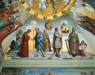 ダンテの間（フレスコ画）「祝福された天界と至高の天界」の一場面