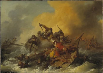 Bataille en mer entre Soldats et pirates-Battle at Sea between Soldiers and Oriental Pirates、by Loutherbourg、Philip James