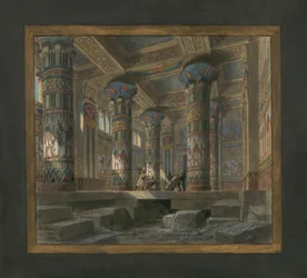 ジュゼッペ・ヴェルディ (1813-1901) によるオペラ「アイーダ」のためのフィリップ・シャペロンの舞台装置: イシス神殿
