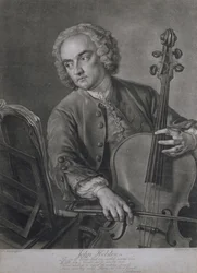 ジョンフェーバー（1684-1756）によって彫刻されたヘンデルのオーケストラのチェロ奏者、ジョンヘブデン（fl.1740-60）の肖像、1741年