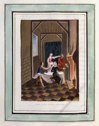 ダフニスに飲み物を注ぐクロエ。フィリップ・オルレアン（1674-1723）作、ロングス作『ダフニスとクロエの愛の牧歌』 - 1787年版『ダフニスとクロエの愛の牧歌』挿絵 - 『ダフニの愛の牧歌』挿絵