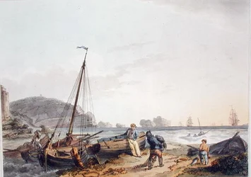 The Needles, Isle of Wight, 「The Romantic and Picturesque Scenery of England and Wales」（1805年出版）より（カラー彫刻）。