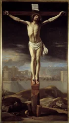 十字架上のキリスト。Philippe De Champaigne（1602-1674）の絵画 Ec.Flam.