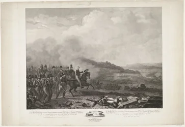 カトル＝ブラの戦いでオランダ軍を率いるオラニエ公、1815 年 オランダ王国のヴィレム、ゲオルク、フレデリック、ローデワイク皇太子殿下がフランス軍と対峙するオランダの先頭に立つ