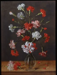 ガラスの花瓶に入ったカーネーションの花束 1600-1700年頃 パネルに油彩