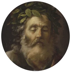 詩人ホメロスの肖像 par Mola, Pier Francesco (1612-1666).木に油彩、サイズ：D 38,7、個人蔵
