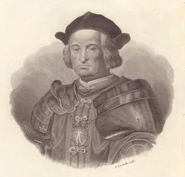 イタリアの軍事指導者・政治家ジャン・ジャコモ・トリヴルツィオ（1440-1518）の肖像、ロカテッリによる版刻