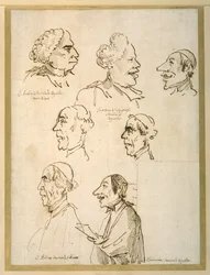 教皇庁礼拝堂の4人の歌手の風刺的プロフィール7点（紙にペンとインク