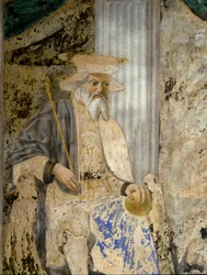 San Sigismondo（Sigismund）の前で祈りを捧げるSigismondo Pandolfo Malatesta（1417-1468）の肖像。聖人のディテールピエロ・デラ・フランチェスカとして知られるピエトロ・ディ・ベネデット・デイ・フランチェスキ（1422-1492）のフレスコ画。