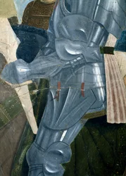 真の十字架の伝説、ミルビアン橋の戦いでのコンスタンティヌスの勝利、鎧の詳細、1464年のフレスコ画
